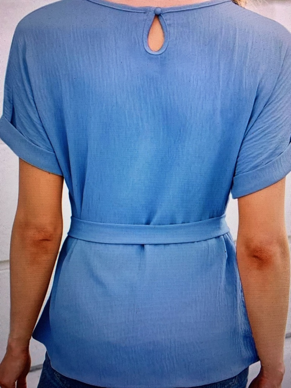 Blue Pleated Tie-Waist Women's Top - Picture 3 of 3